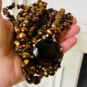 necklace super big topaz clasp multi 4 strand faceted lemon citrine tigers eye